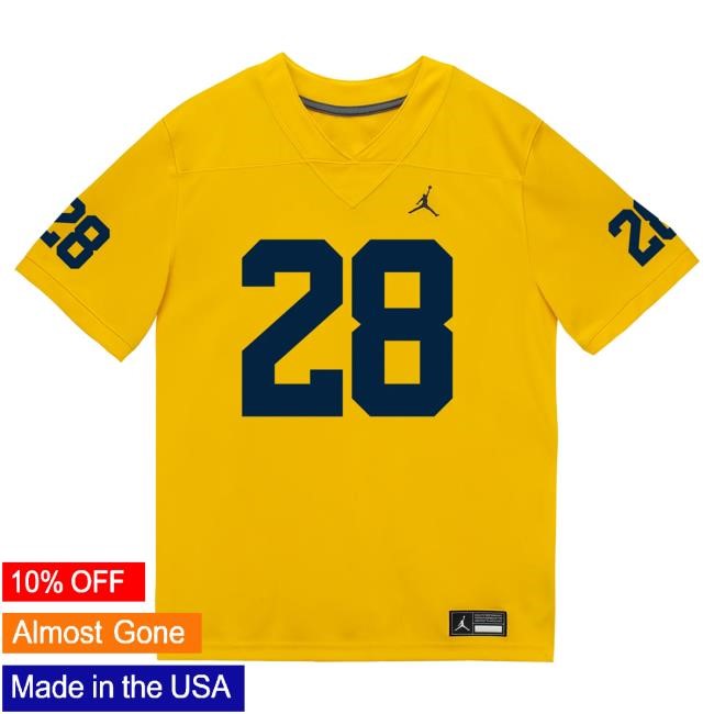 The M Den Michigan Wolverines #28 Kainoa Winston Student Athlete Maize Football Jersey Tee