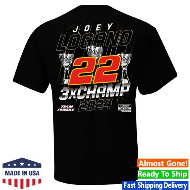 Official Joey Logano Merch Store Shop Joey Logano 2024 JL Champ & Car Front & Back Black Tee