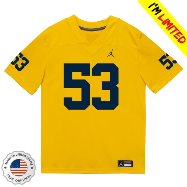 The M Den Michigan Wolverines #53 Jake Guarnera Student Athlete Maize Football Jersey Tshirt