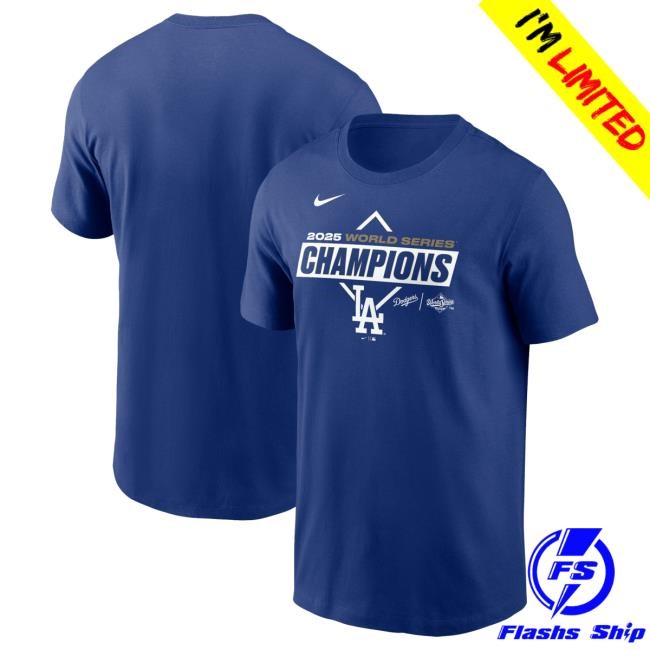 Men's Los Angeles Dodgers Nike Royal 2025 World Series Champions Team Logo Top Shirt Official MLB Shop