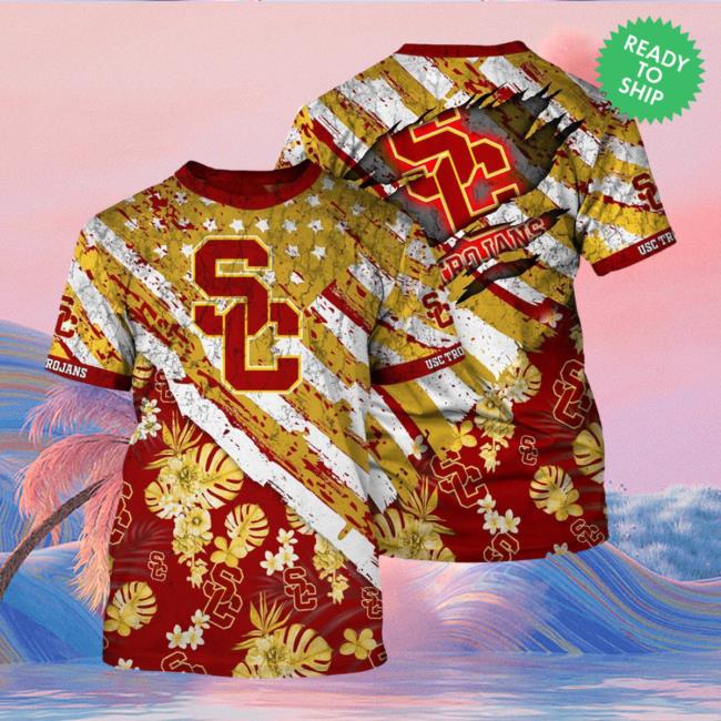 Banantees USC Trojans Tropical Flower Style And Flag All Over Printed 3D Long Sleeve T Shirt