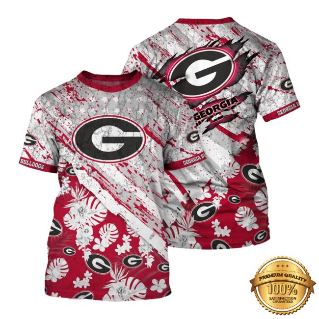 Official Georgia Bulldogs Tropical Flower Style And Flag All Over Printed 3D Shirt 2023