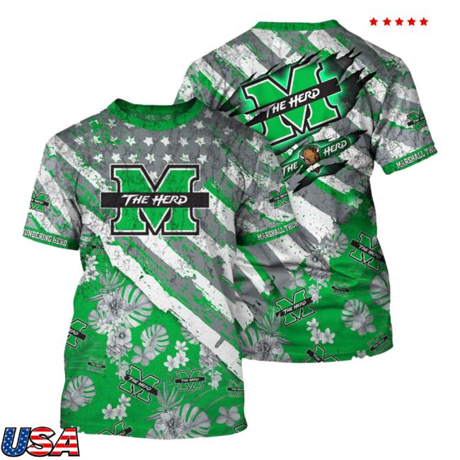 Official Marshall Thundering Herd Tropical Flower Style And Flag All Over Printed 3D Shirt 2023