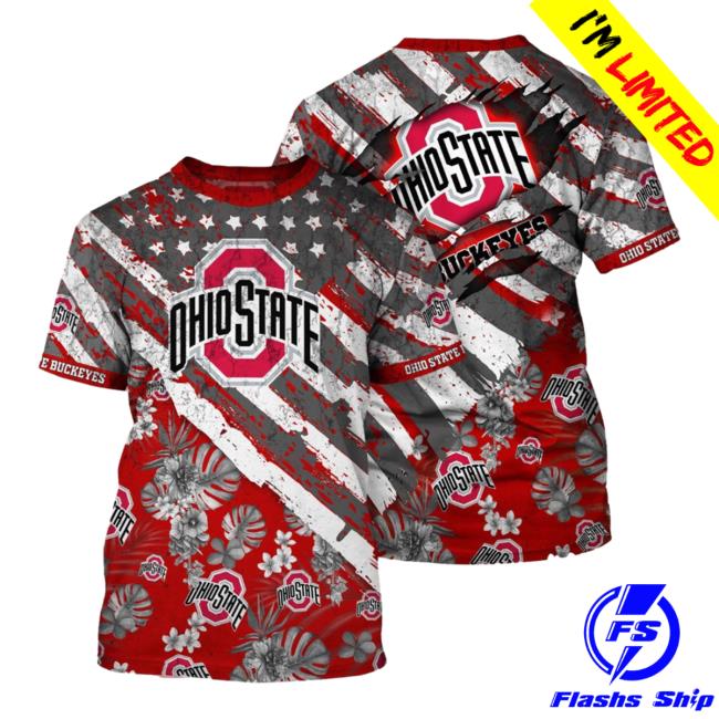 Banantees Ohio State Buckeyes Tropical Flower Style And Flag All Over Printed 3D Hot Shirt