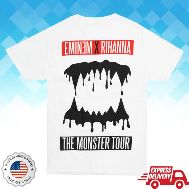 Official Eminem Slim Shady Clothing Shop Store Eminem X Rihanna The Monster Tour Teeth Grin New Shirt White SlimShady Merch