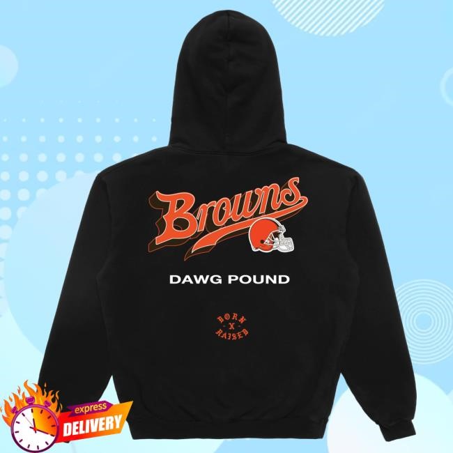 Official Born X Raised Store Born X Raised + Browns Pro Script Hoodies: Black NFL 2025 Kickoff