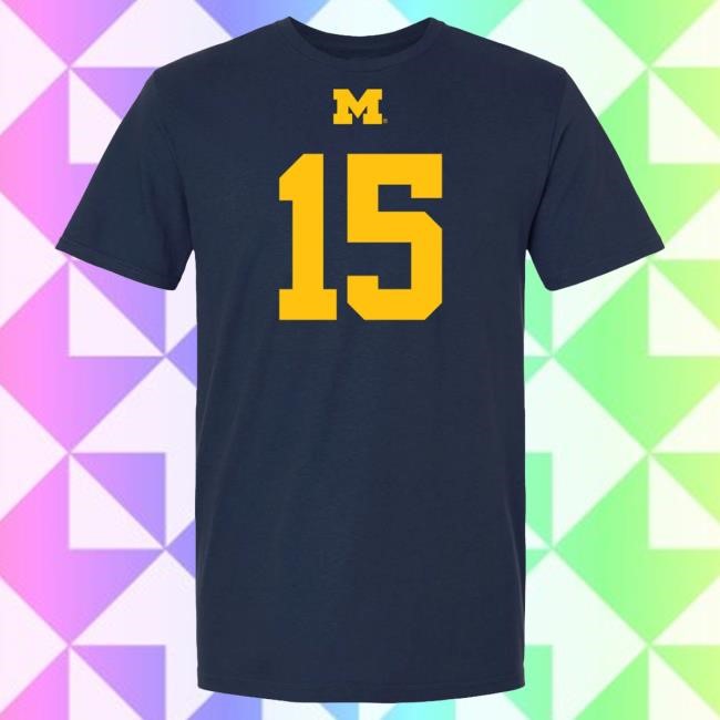 The M Den Michigan Wolverines #15 Chase Herbstriet Student Athlete Blue Football T Shirt
