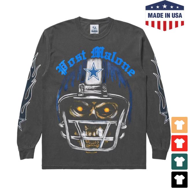 Post Malone Cowboys Post Malone + Dallas Cowboys Skeleton Long Sleeve Shirt New
