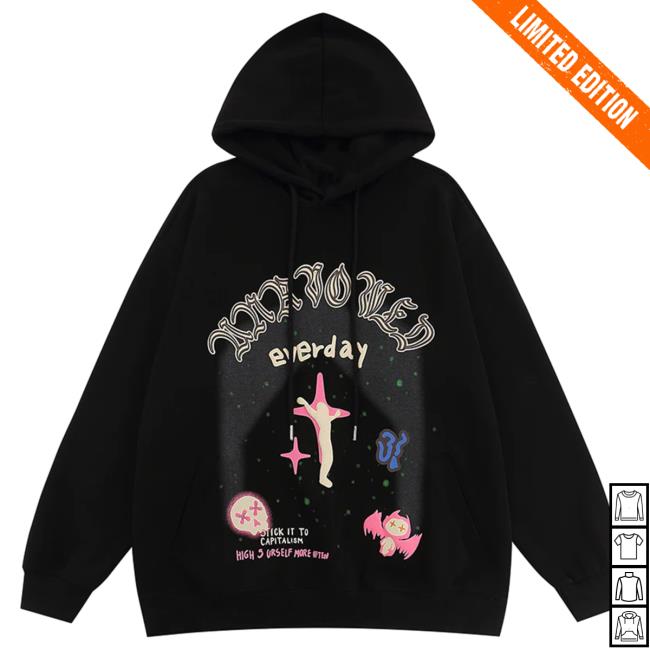 Official Lemandik Gothic Style Hooded Sweatshirt Star and Skull Black