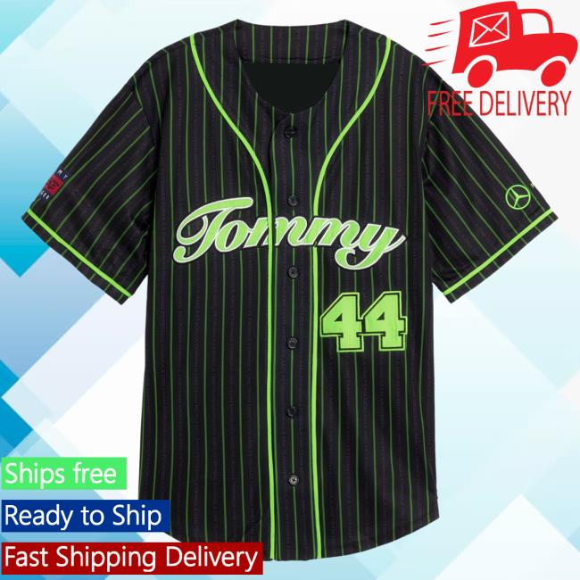 Official Mercedes Amg F1 Merch Tommy X Mercedes-Amg F1 X Awake Ny Baseball Jersey White Tshirt Black/Green MercedesAmgF1 Apparel Clothing Store Shop