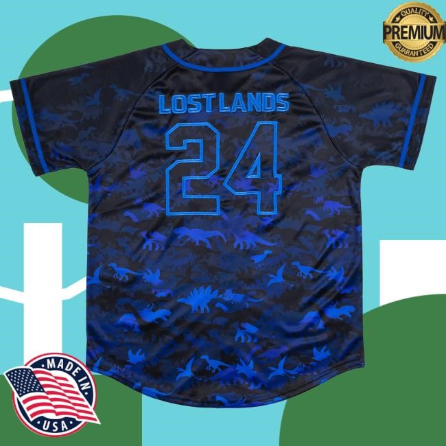 Official Excision Merch Lost Lands Blue Dino Baseball Jersey Popover Shirt