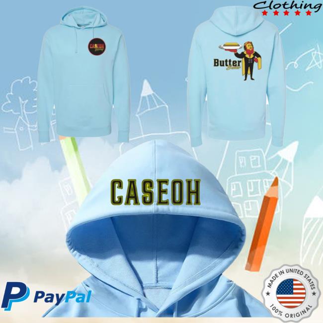 Official Caseoh Game Merch Caseoh Games Butter Butler Hooded Sweatshirt Sky Blue Caseohgames