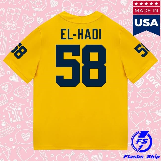 Official The M Den Michigan Wolverines #58 Giovanni El-Hadi Student Athlete Maize Football Jersey Top Shirt