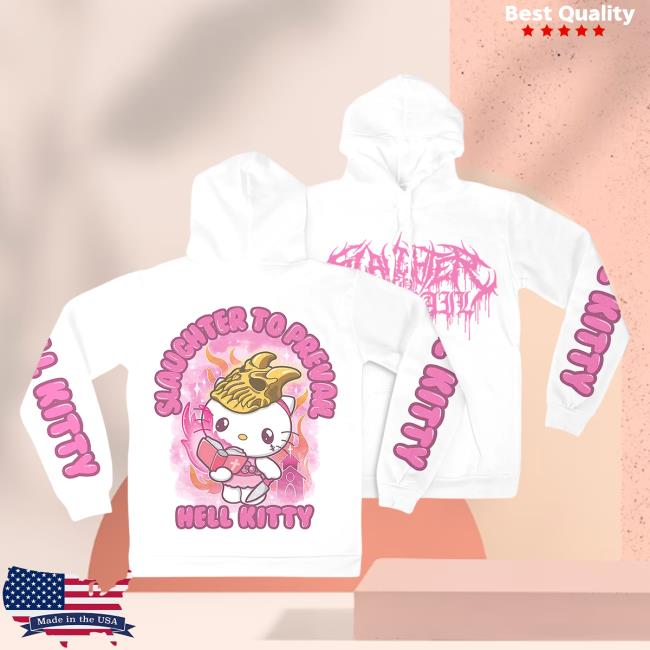 Official Slaughter To Prevail Metal Rising Merch Store Slaughter To Prevail - Hell Kitty White Crew neck Sweatshirt Risingmerch