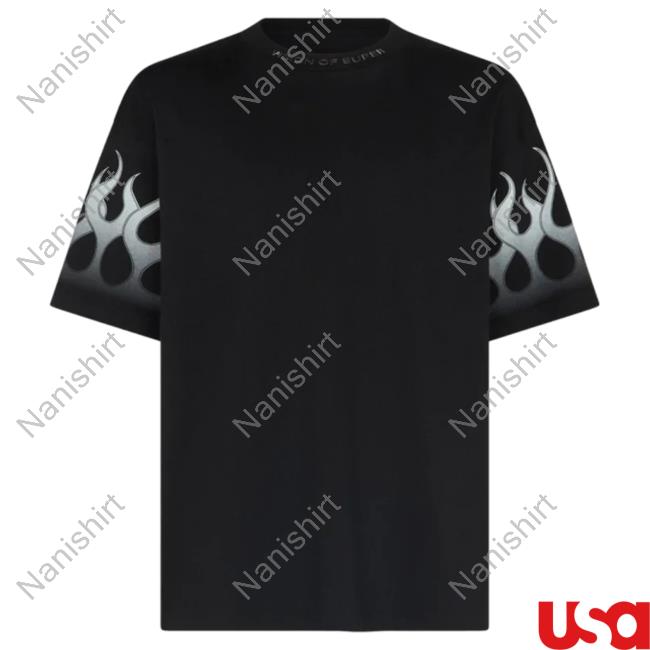 Official Vision Of Super Black Top Shirt With Grey Gradient Flames