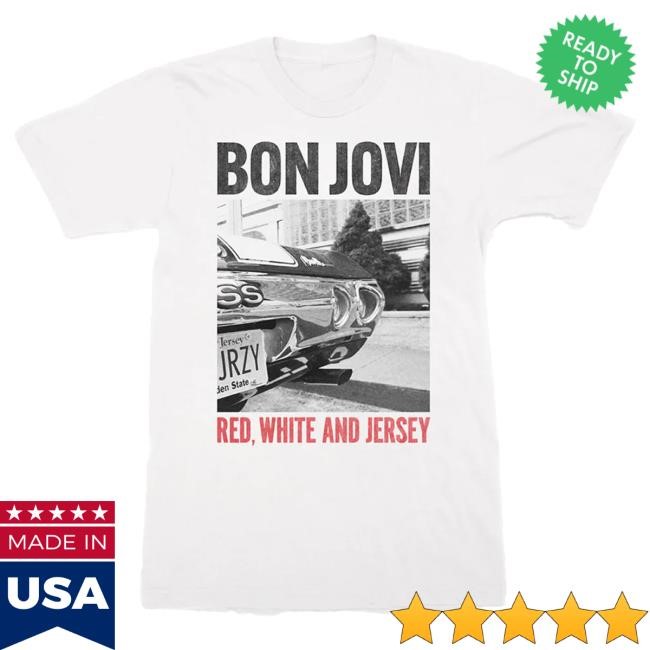 Official Bon Jovi FOREVER Red White and Jersey White T Shirt