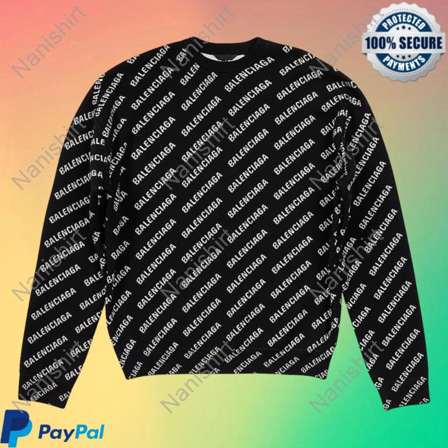 Official Saks Fifth Avenue Clothing Store Shop Balenciaga Mini Allover Logo Black White AOP Crew neck Sweatshirt 3D All Over Print Saksfifthavenue