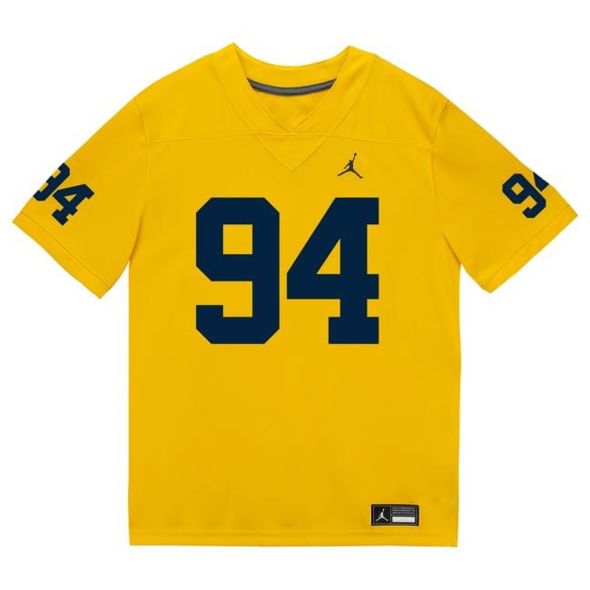Michigan Wolverines #94 Nate Marshall Student Athlete Maize Football Jersey Top Shirt The M Den Shop Official